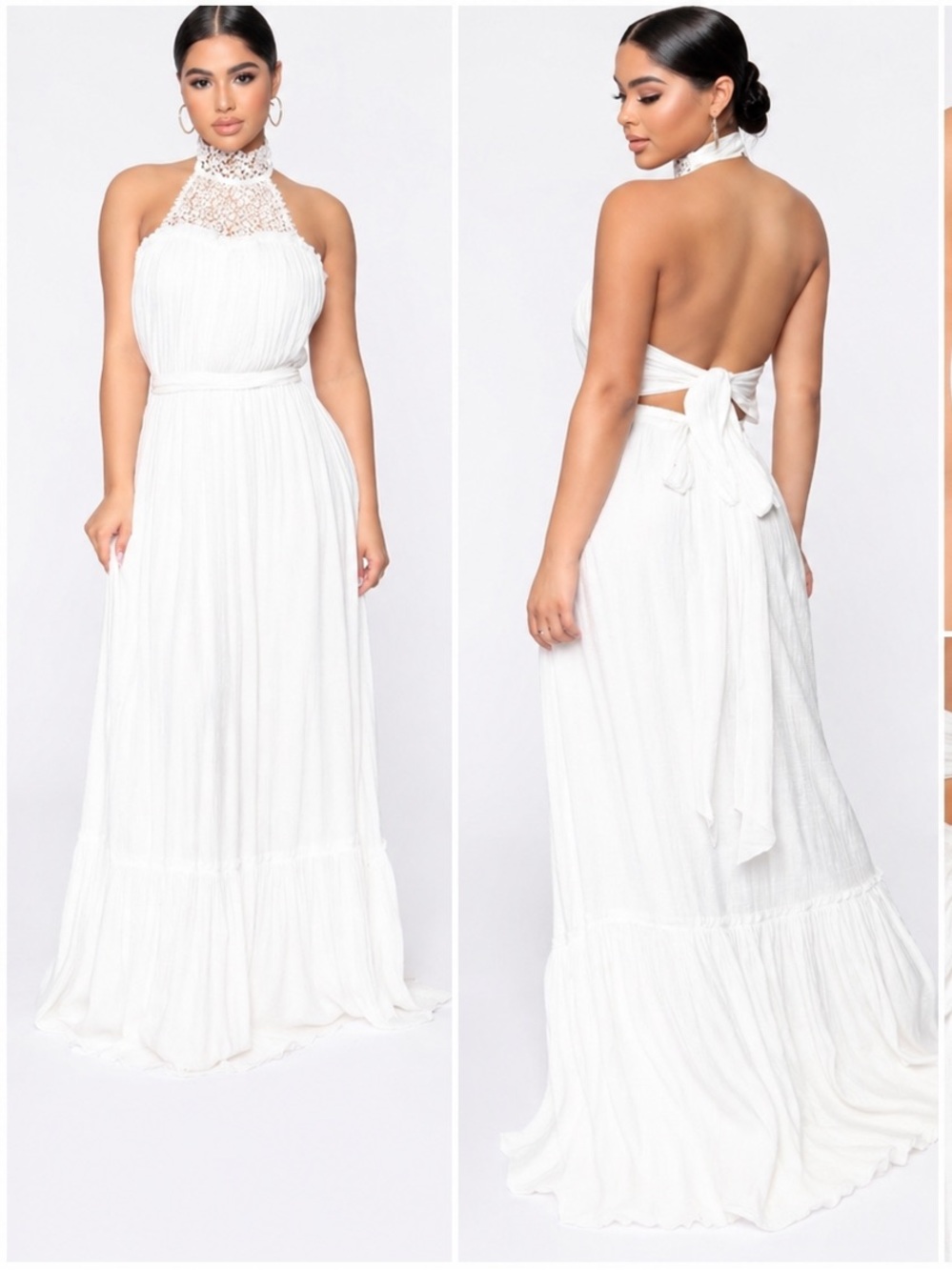Flowy White Halter Maxi Dress|Lace/Open Back| Bridal /Vacay /Photos/White Party